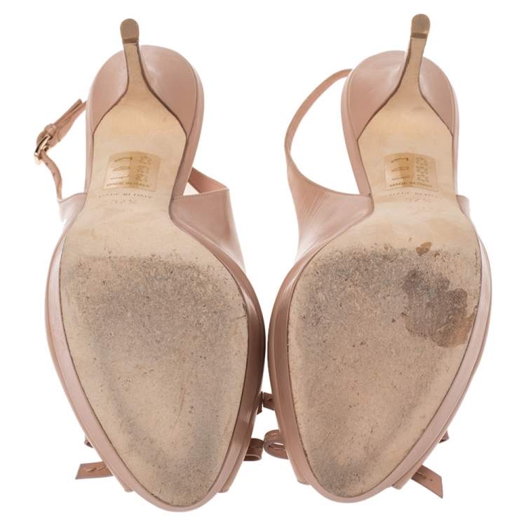 Pre Owned Dior Leather Pink Leather Bow Peep Toe Slingback Sandals Size 37.5