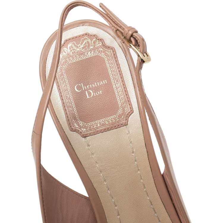 Pre Owned Dior Leather Pink Leather Bow Peep Toe Slingback Sandals Size 37.5