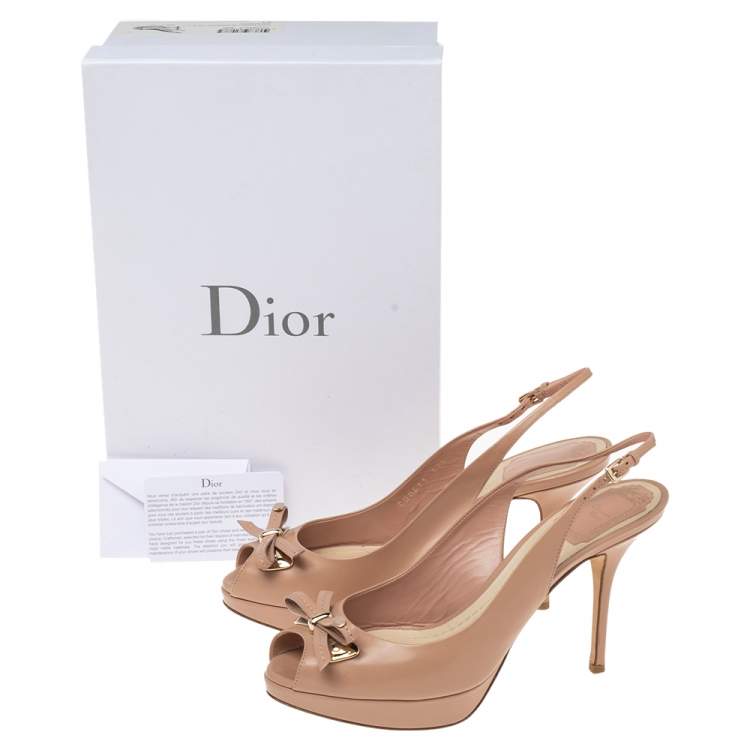 Pre Owned Dior Leather Pink Leather Bow Peep Toe Slingback Sandals Size 37.5