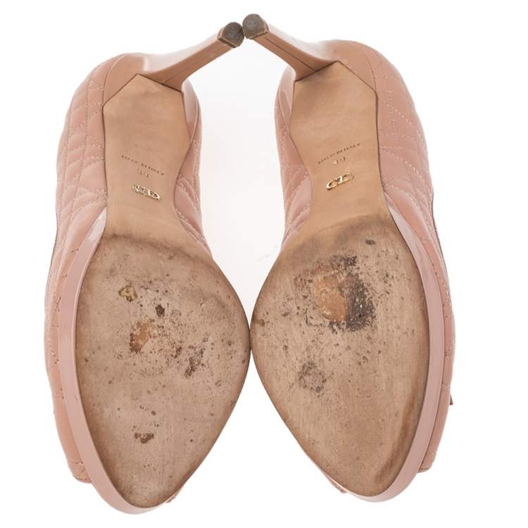 Pre Owned Dior Pink Cannage Leather Bow Peep Toe Pumps Size 39
