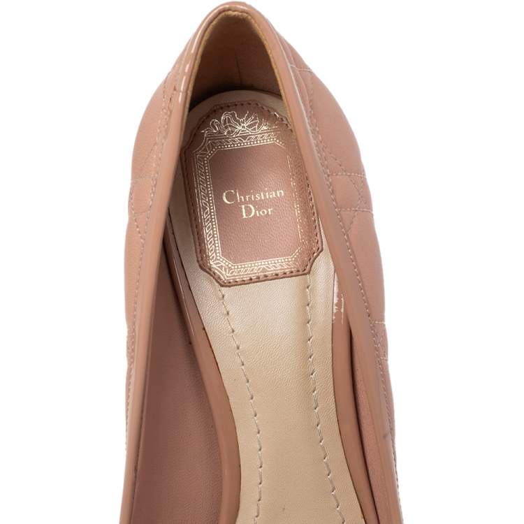 Pre Owned Dior Pink Cannage Leather Bow Peep Toe Pumps Size 39