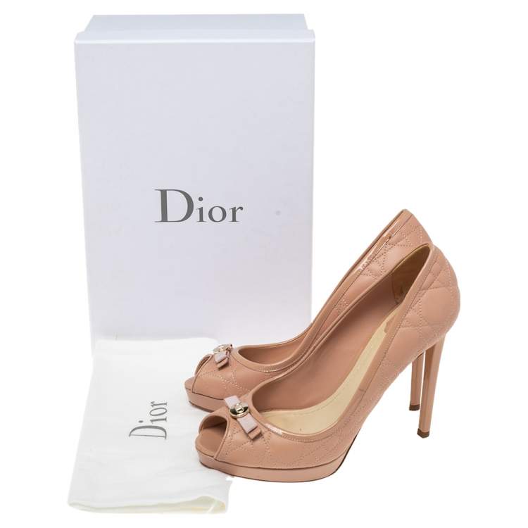 Pre Owned Dior Pink Cannage Leather Bow Peep Toe Pumps Size 39