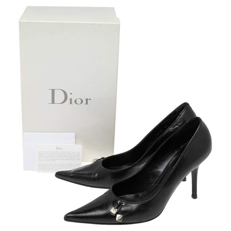 Pre Owned Dior Black Leather Dice Pointed Toe Pumps Size 39