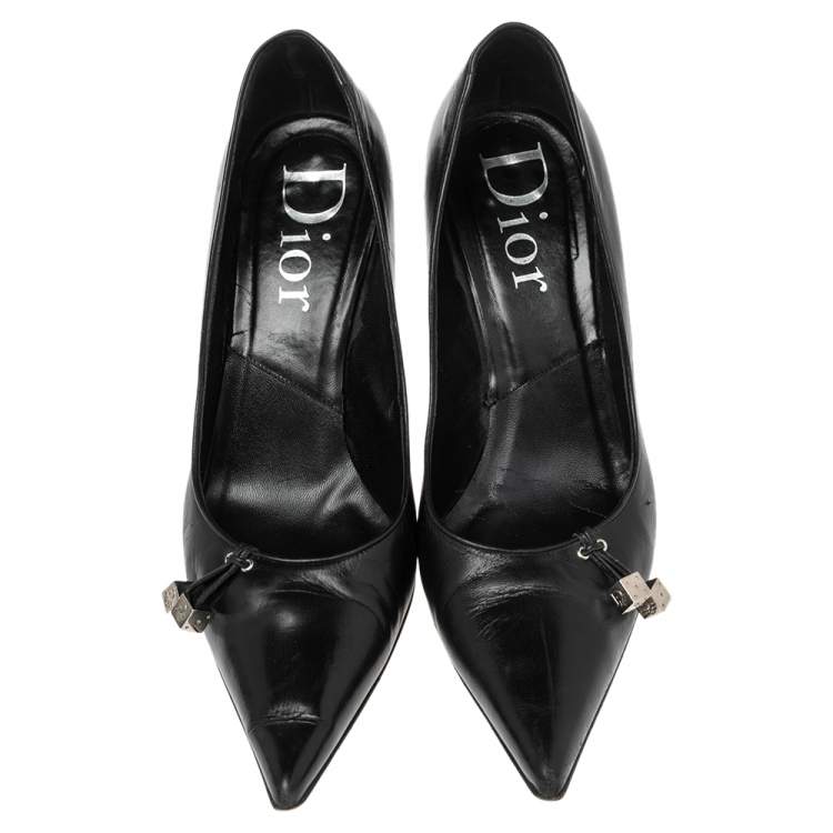 Pre Owned Dior Black Leather Dice Pointed Toe Pumps Size 39