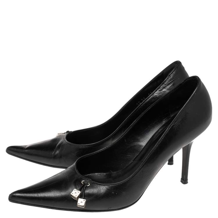 Pre Owned Dior Black Leather Dice Pointed Toe Pumps Size 39