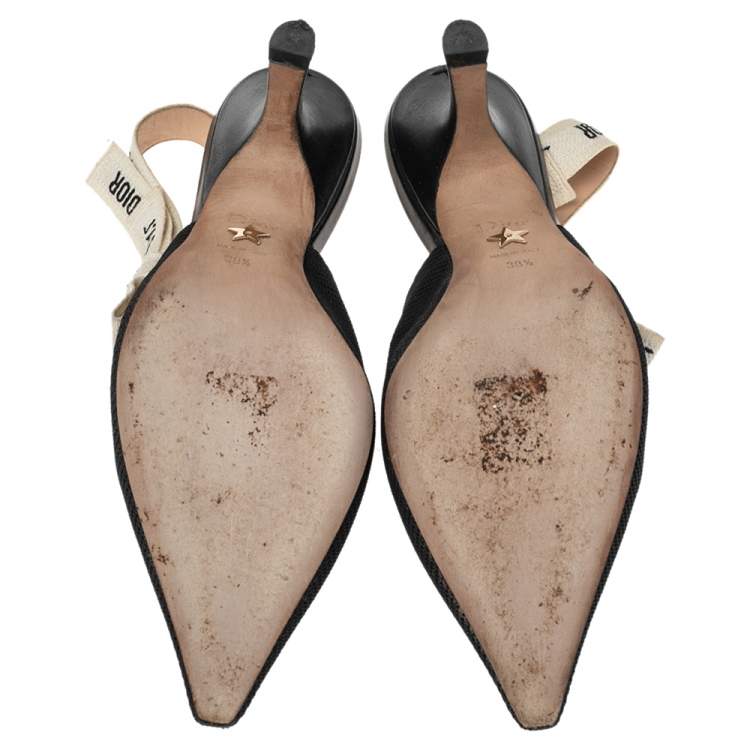 Pre Owned Dior Black Fabric J'Adior Pointed Toe Slingback Sandals Size 38.5
