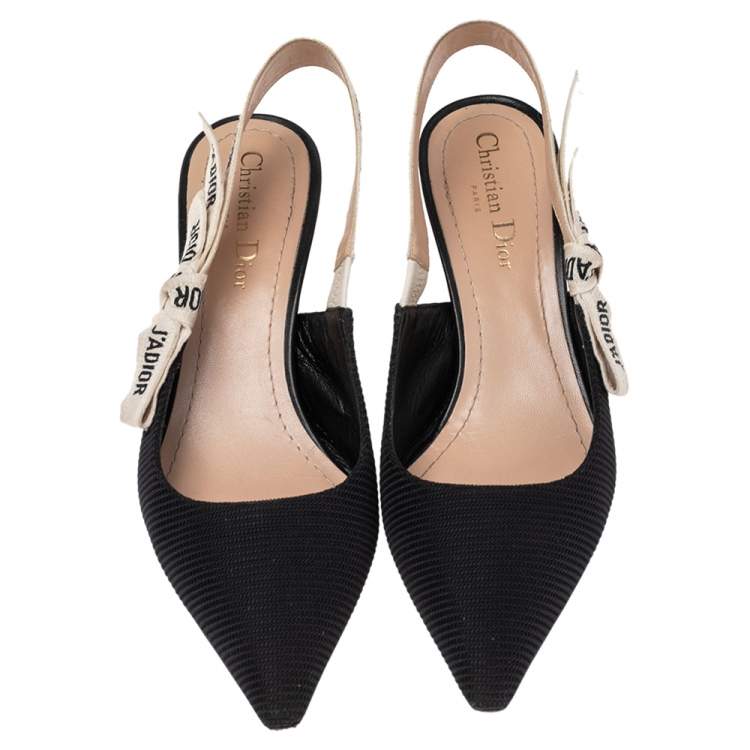 Pre Owned Dior Black Fabric J'Adior Pointed Toe Slingback Sandals Size 38.5
