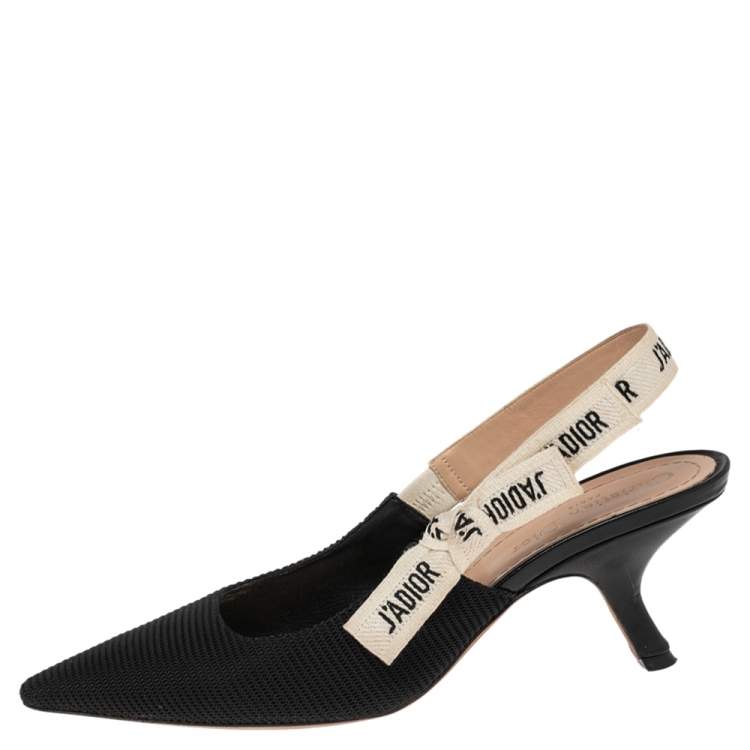 Pre Owned Dior Black Fabric J'Adior Pointed Toe Slingback Sandals Size 38.5