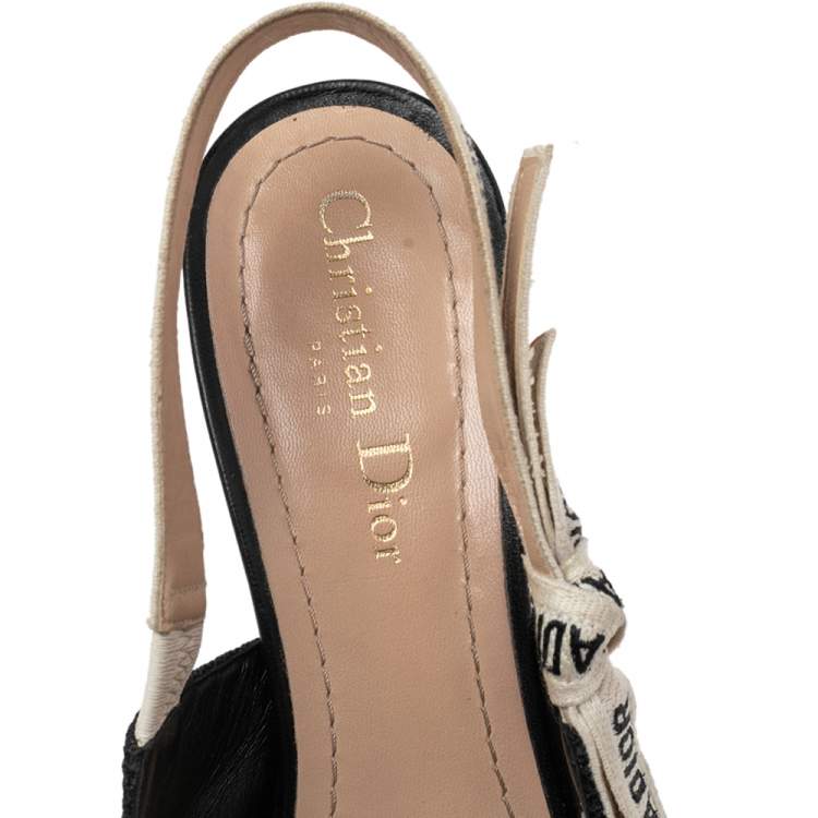 Pre Owned Dior Black Fabric J'Adior Pointed Toe Slingback Sandals Size 38.5