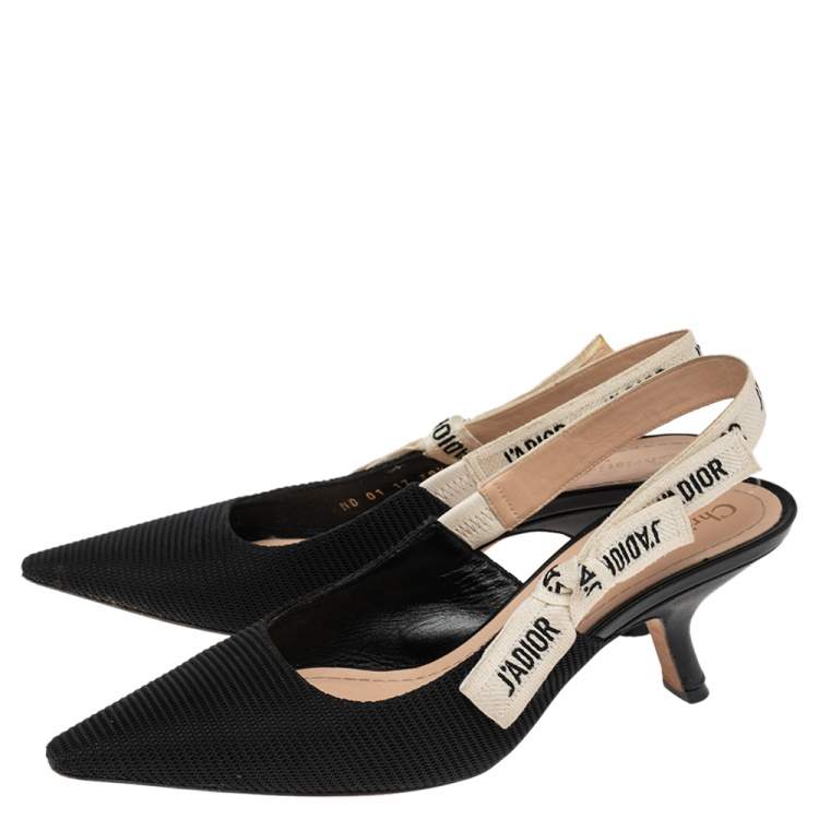 Pre Owned Dior Black Fabric J'Adior Pointed Toe Slingback Sandals Size 38.5