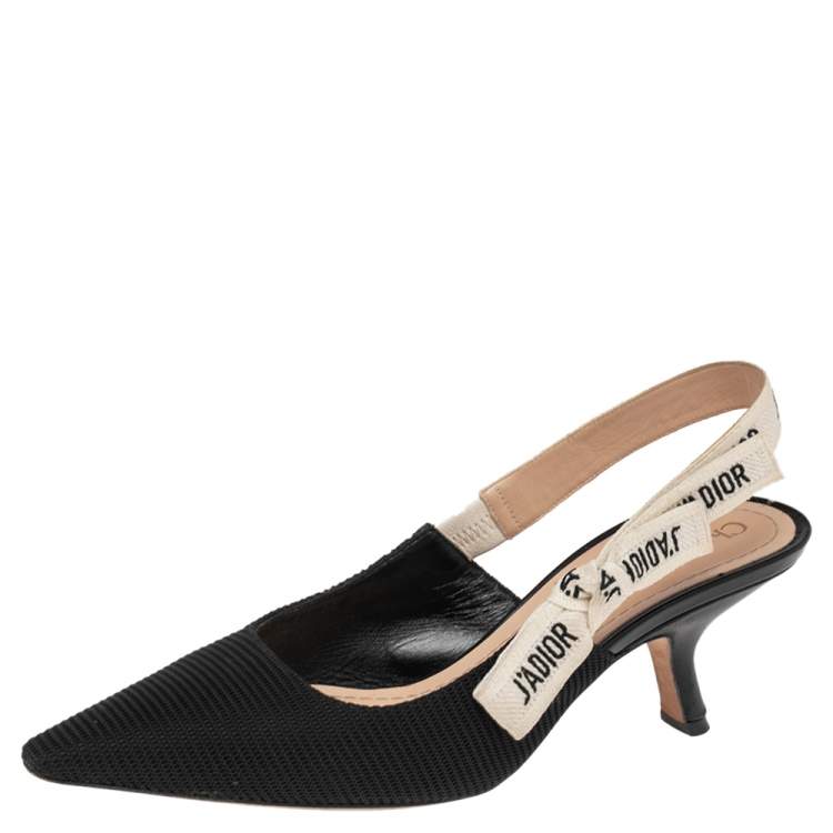 Pre Owned Dior Black Fabric J'Adior Pointed Toe Slingback Sandals Size 38.5