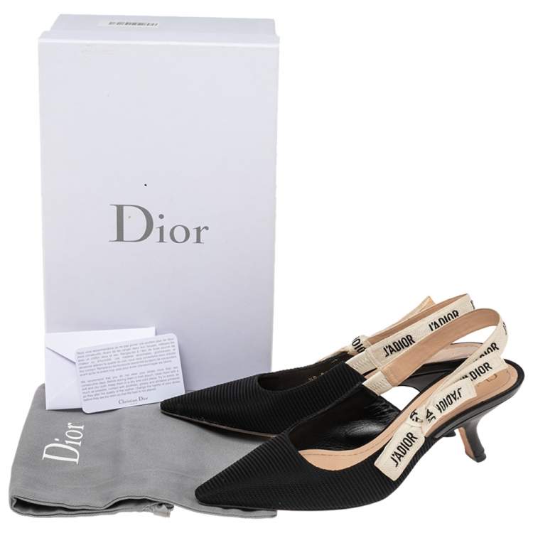 Pre Owned Dior Black Fabric J'Adior Pointed Toe Slingback Sandals Size 38.5