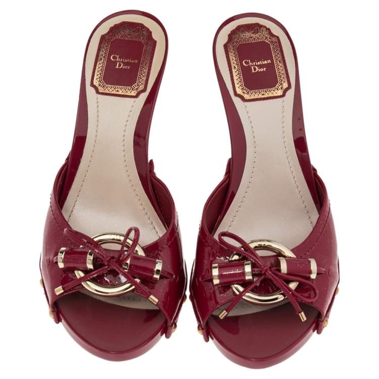 Pre Owned Dior Pink Patent Leather  Buckle Open Toe  Mules Sandals Size 38