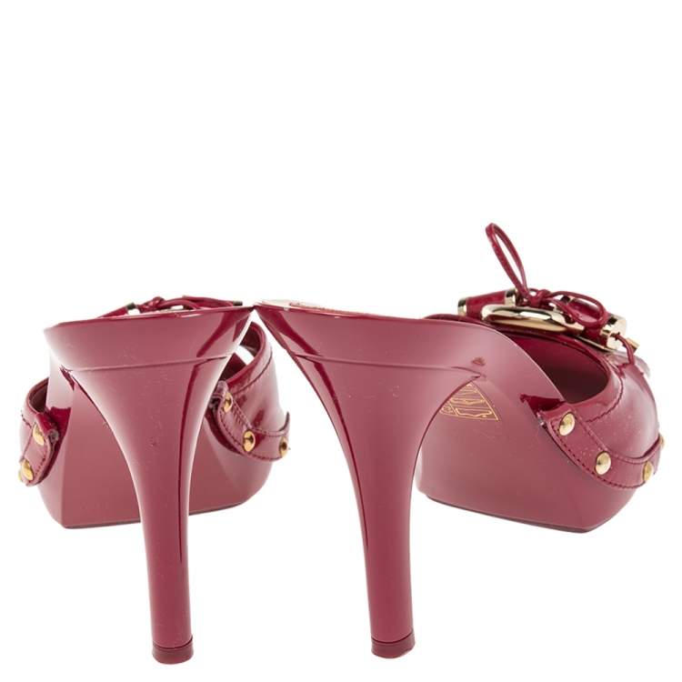 Pre Owned Dior Pink Patent Leather  Buckle Open Toe  Mules Sandals Size 38