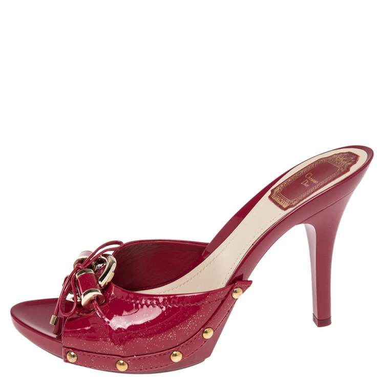 Pre Owned Dior Pink Patent Leather  Buckle Open Toe  Mules Sandals Size 38