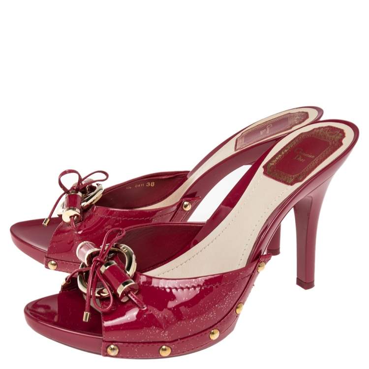 Pre Owned Dior Pink Patent Leather  Buckle Open Toe  Mules Sandals Size 38