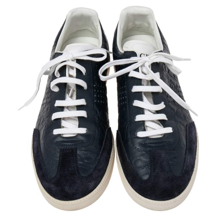 Pre Owned Dior Blue/White Suede And Leather Lace Up Embroidered Logo Sneakers Size 41