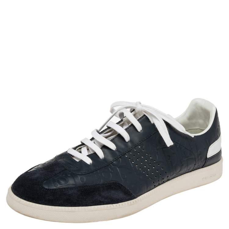 Pre Owned Dior Blue/White Suede And Leather Lace Up Embroidered Logo Sneakers Size 41