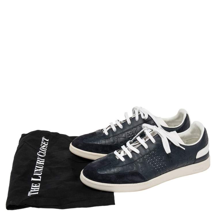 Pre Owned Dior Blue/White Suede And Leather Lace Up Embroidered Logo Sneakers Size 41