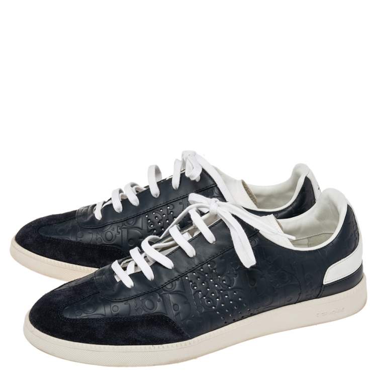 Pre Owned Dior Blue/White Suede And Leather Lace Up Embroidered Logo Sneakers Size 41