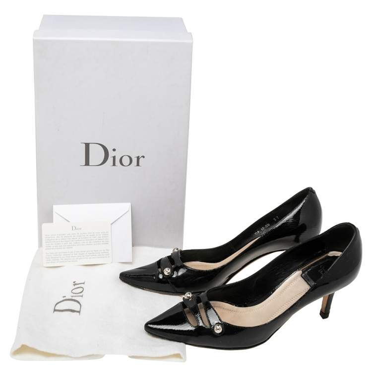مملوكة مسبقًا Dior Black Patent Leather Cut Out Pointed Toe Pumps Size 37