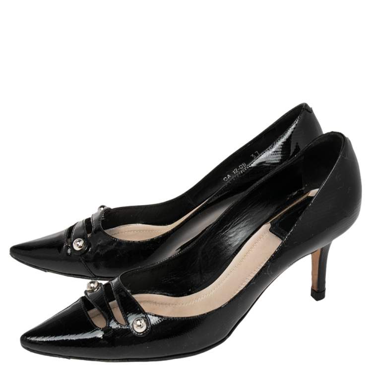 مملوكة مسبقًا Dior Black Patent Leather Cut Out Pointed Toe Pumps Size 37