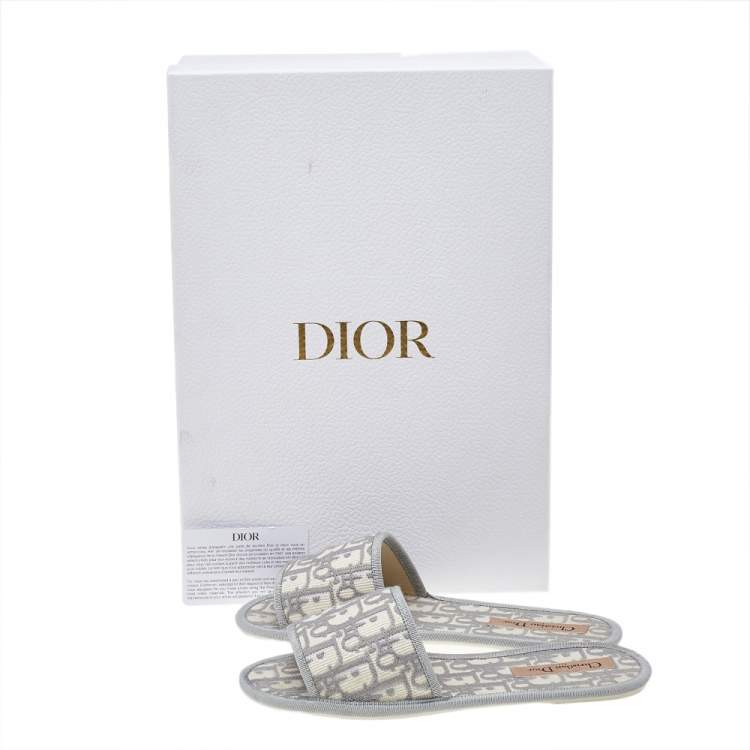 Pre Owned Dior Grey Fabric Oblique Chez Moi Flat Slide Sandals 37.5