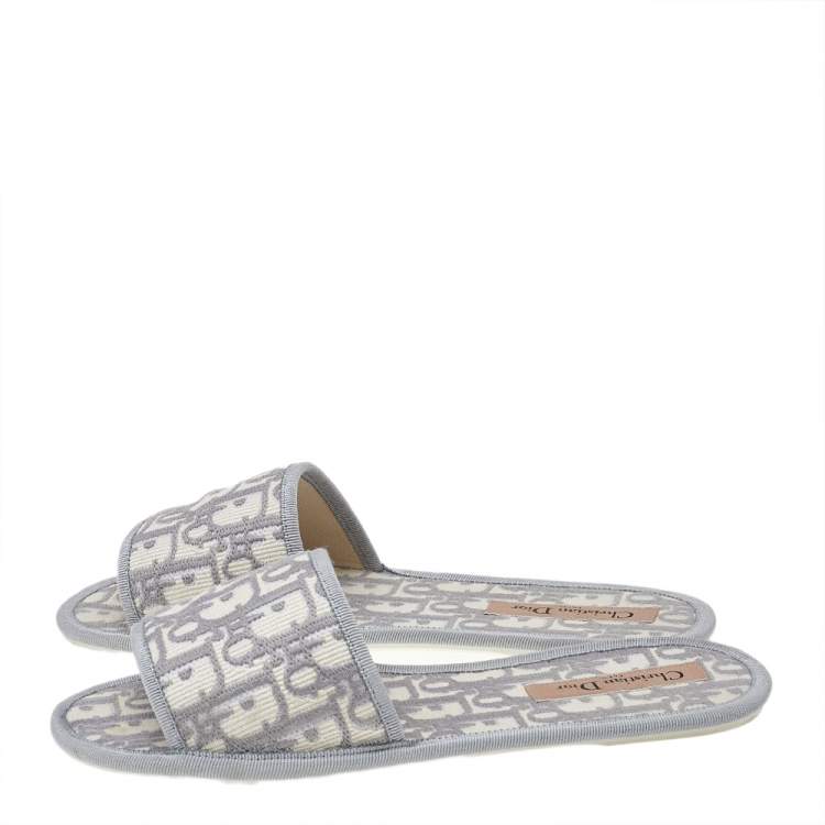 Pre Owned Dior Grey Fabric Oblique Chez Moi Flat Slide Sandals 37.5