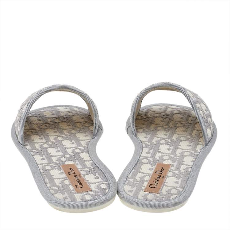 Pre Owned Dior Grey Fabric Oblique Chez Moi Flat Slide Sandals 37.5