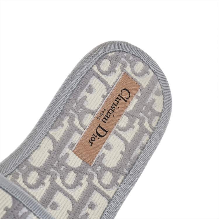 Pre Owned Dior Grey Fabric Oblique Chez Moi Flat Slide Sandals 37.5