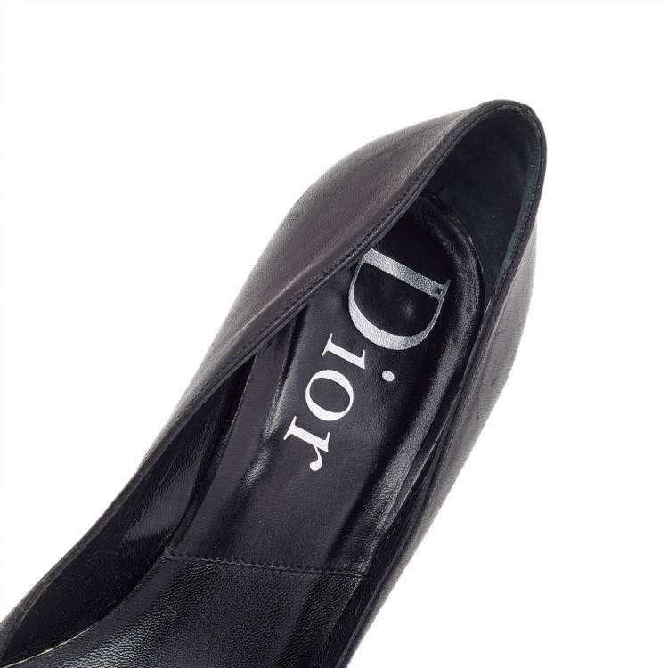 Pre Owned Dior Black Cannage Leather Buckle Pointed Toe Pumps Size 37.5