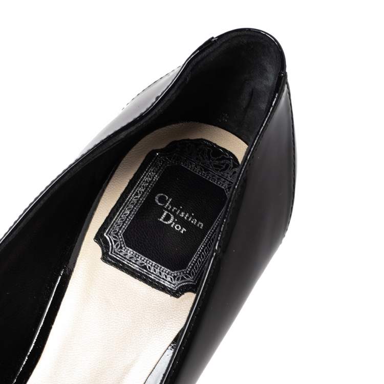 Pre Owned Dior Black Patent Leather Bow Loafer Pumps Size 38