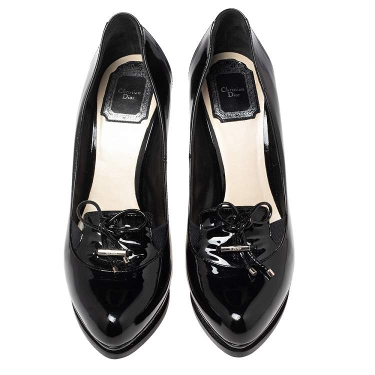 Pre Owned Dior Black Patent Leather Bow Loafer Pumps Size 38