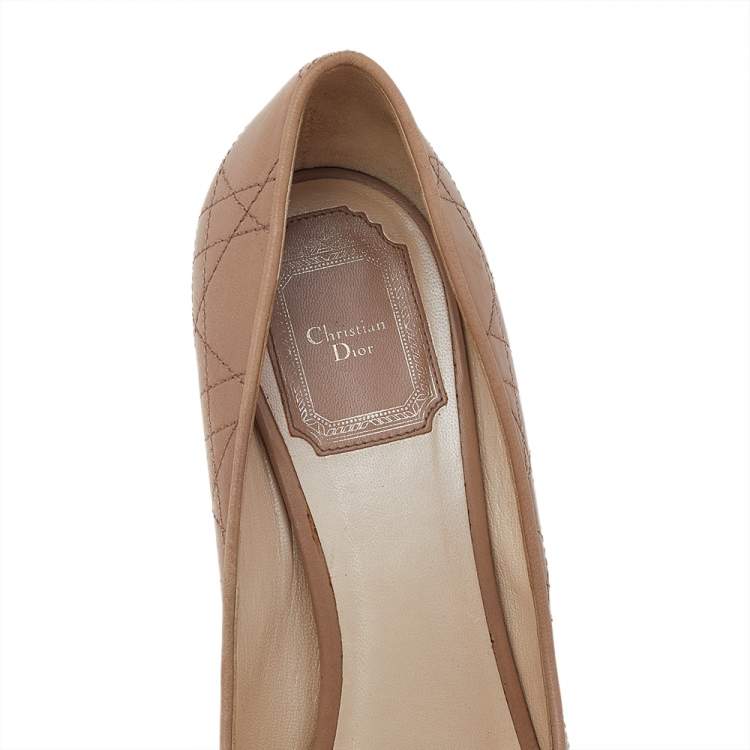 مملوكة مسبقًا Dior Beige Cannage Leather Peep Toe Pumps Size 37