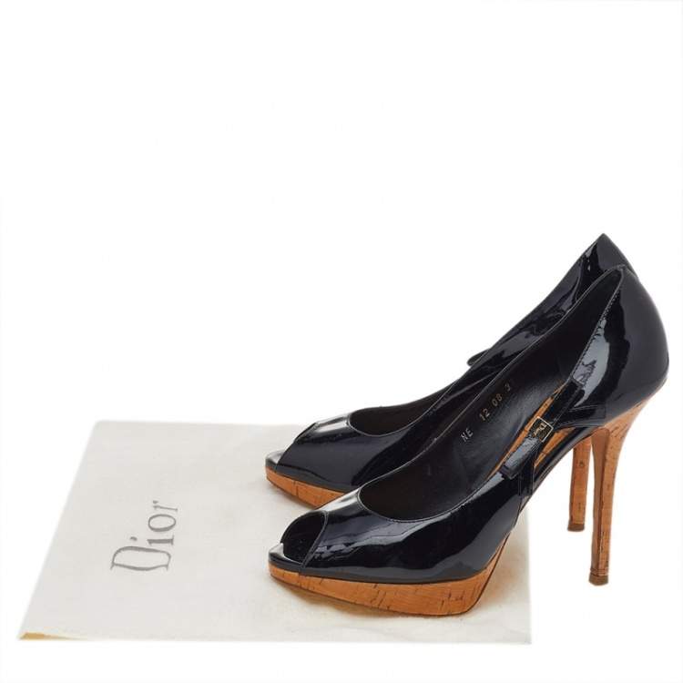 Pre Owned Dior Black Patent Leather Peep Toe Pumps Size 37