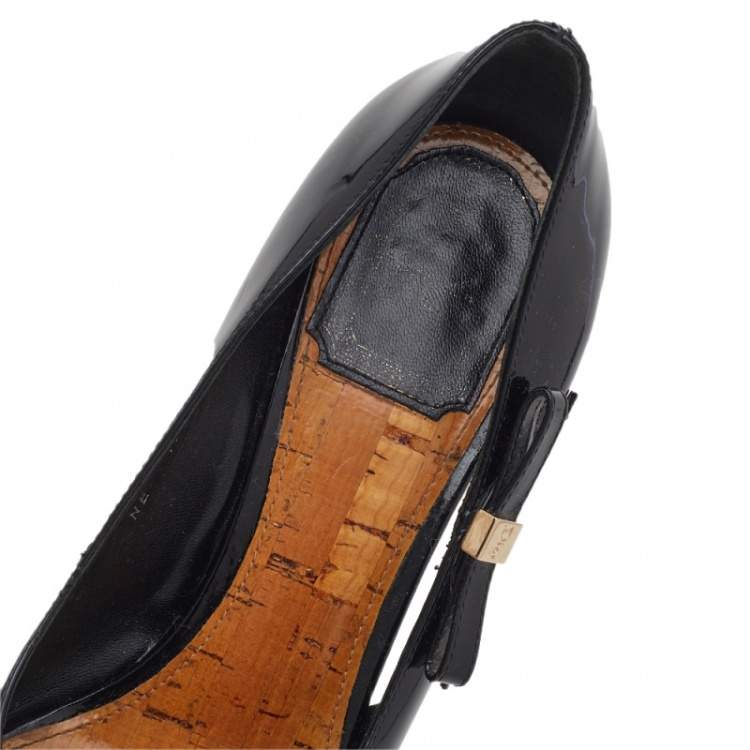 Pre Owned Dior Black Patent Leather Peep Toe Pumps Size 37