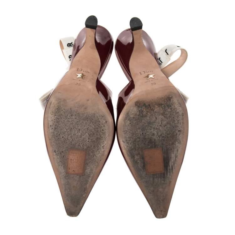 Pre Owned Dior Burgundy Patent Leather J'Adior Slingback Pumps Size 39