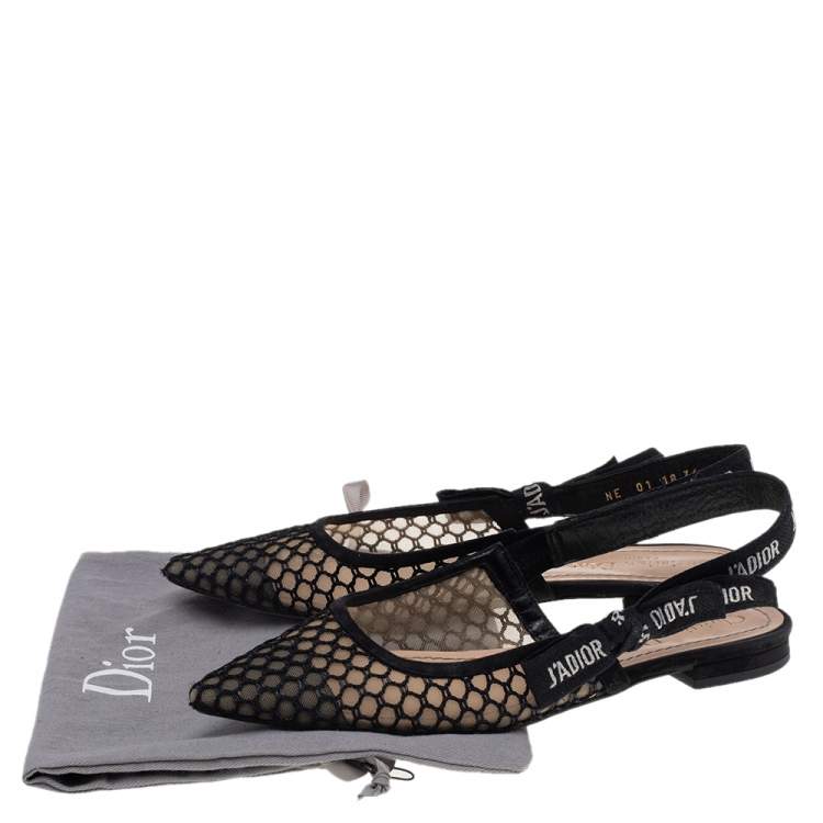 Pre Owned Dior Black Mesh And Fabric Ribbon J'Adior Slingback Flats 36
