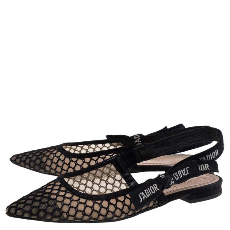 Pre Owned Dior Black Mesh And Fabric Ribbon J'Adior Slingback Flats 36
