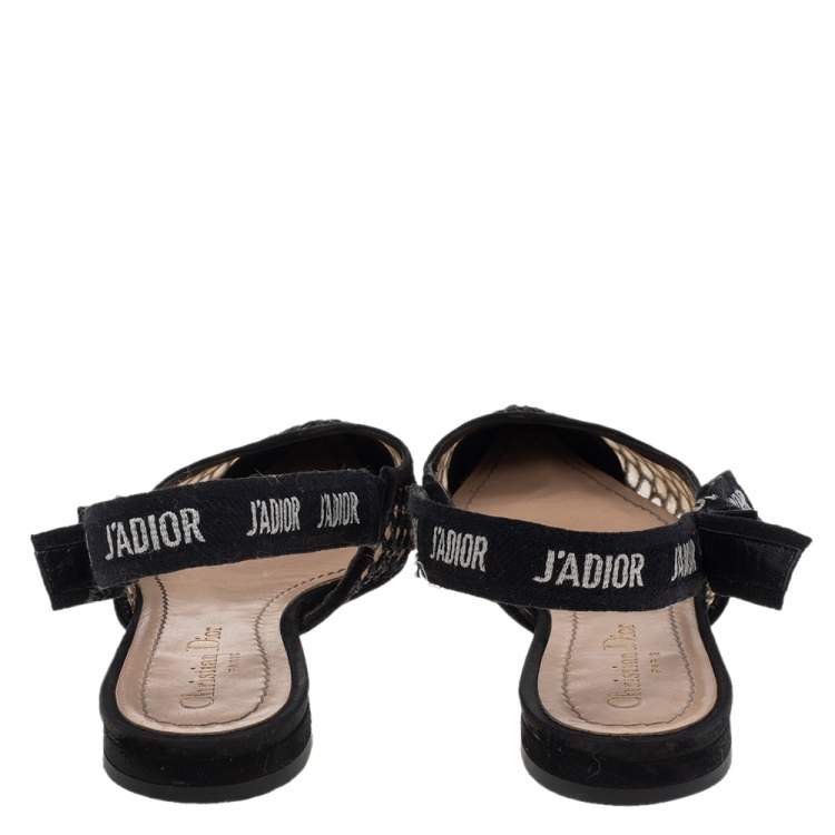 Pre Owned Dior Black Mesh And Fabric Ribbon J'Adior Slingback Flats 36