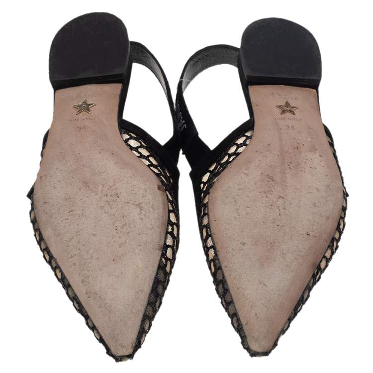 Pre Owned Dior Black Mesh And Fabric Ribbon J'Adior Slingback Flats 36