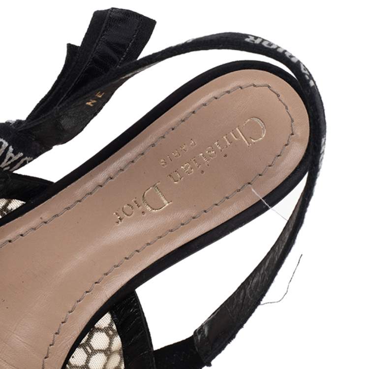 Pre Owned Dior Black Mesh And Fabric Ribbon J'Adior Slingback Flats 36