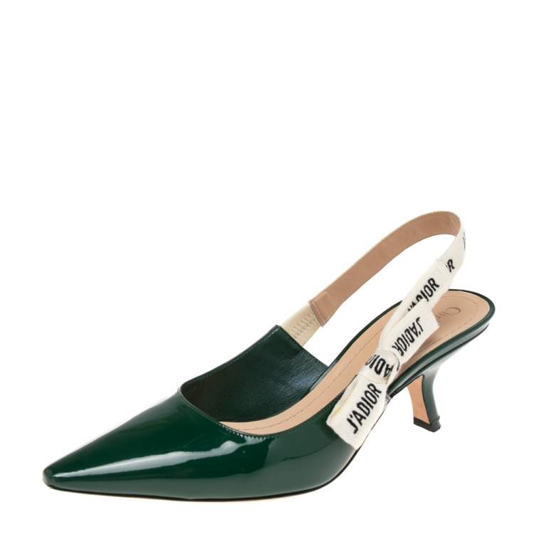 Pre Owned Dior Green Patent Leather J'Adior Slingback Pumps Size 39