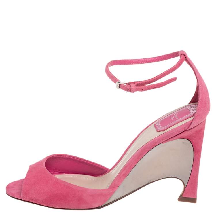 مملوكة مسبقًا Dior Pink Suede Optique Wedge Sandals Size 40