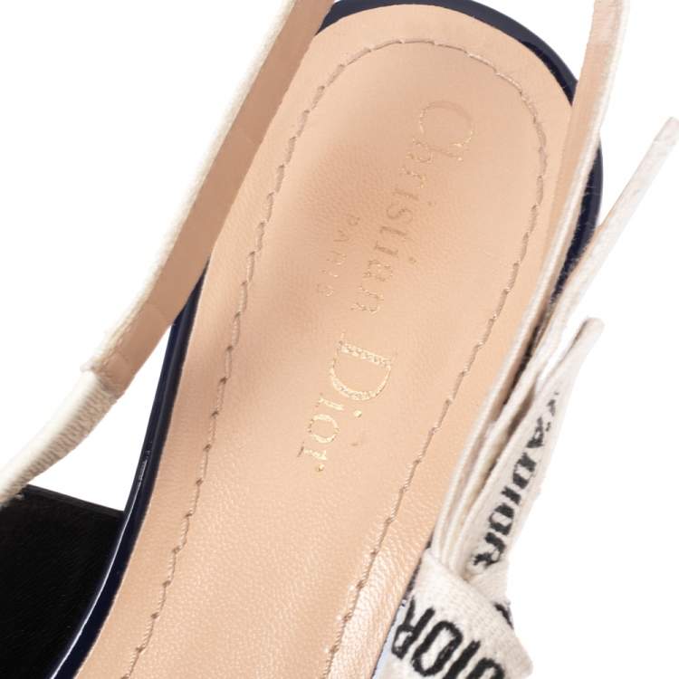 Pre Owned Dior Navy Blue Patent Leather J'adior Slingback Sandals Size 39