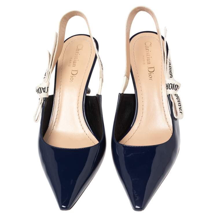 Pre Owned Dior Navy Blue Patent Leather J'adior Slingback Sandals Size 39