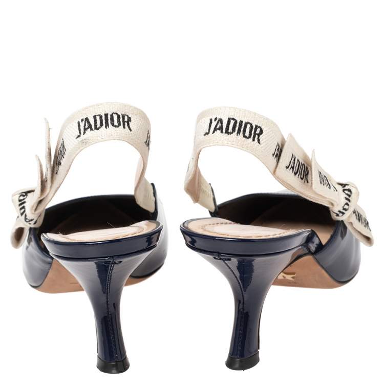 Pre Owned Dior Navy Blue Patent Leather J'adior Slingback Sandals Size 39