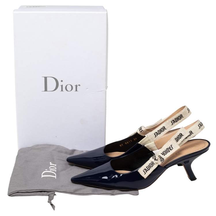 Pre Owned Dior Navy Blue Patent Leather J'adior Slingback Sandals Size 39