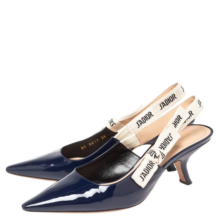 Pre Owned Dior Navy Blue Patent Leather J'adior Slingback Sandals Size 39
