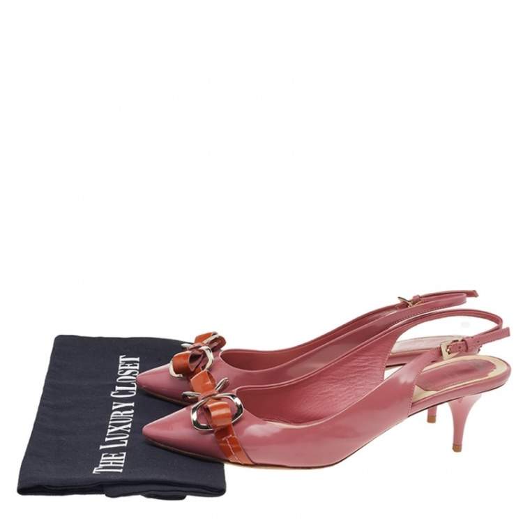 Pre Owned Dior Pink Patent Leather Bow Pointed Toe Slingback Sandals Size 37